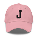 J Alphabet Varsity Letter Embroidered Dad Hat | Black Thread