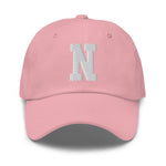 N Alphabet Varsity Letter Embroidered Dad Hat | White Thread