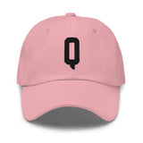 Q Alphabet Varsity Letter Embroidered Dad Hat | Black Thread