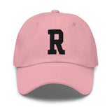 R Alphabet Varsity Letter Embroidered Dad Hat | Black Thread