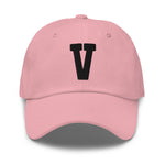 V Alphabet Varsity Letter Embroidered Dad Hat | Black Thread