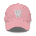 W Alphabet Varsity Letter Embroidered Dad Hat | White Thread