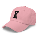 K Alphabet Varsity Letter Embroidered Dad Hat | Black Thread