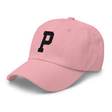 P Alphabet Varsity Letter Embroidered Dad Hat | Black Thread