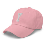 Y Alphabet Varsity Letter Embroidered Dad Hat | White Thread