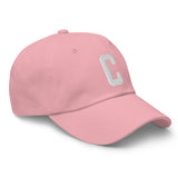 C Alphabet Varsity Letter Embroidered Dad Hat | White Thread