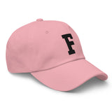 F Alphabet Varsity Letter Embroidered Dad Hat | Black Thread