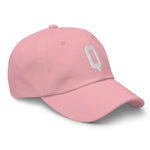 Q Alphabet Varsity Letter Embroidered Dad Hat | White Thread