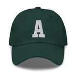 A Alphabet Varsity Letter Embroidered Dad Hat | White Thread