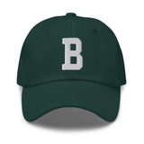 B Alphabet Varsity Letter Embroidered Dad Hat | White Thread