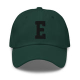 E Alphabet Varsity Letter Embroidered Dad Hat | Black Thread