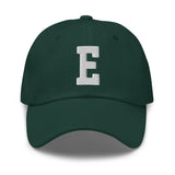 E Alphabet Varsity Letter Embroidered Dad Hat | White Thread