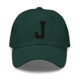 J Alphabet Varsity Letter Embroidered Dad Hat | Black Thread