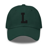 L Alphabet Varsity Letter Embroidered Dad Hat | Black Thread