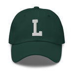 L Alphabet Varsity Letter Embroidered Dad Hat | White Thread