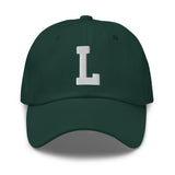 L Alphabet Varsity Letter Embroidered Dad Hat | White Thread