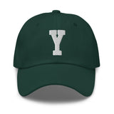 Y Alphabet Varsity Letter Embroidered Dad Hat | White Thread