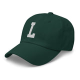 L Alphabet Varsity Letter Embroidered Dad Hat | White Thread