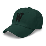 W Alphabet Varsity Letter Embroidered Dad Hat | Black Thread