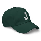 J Alphabet Varsity Letter Embroidered Dad Hat | White Thread