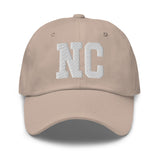 NC North Carolina Embroidered Dad Hat | White Thread | State Initials Varsity Letter