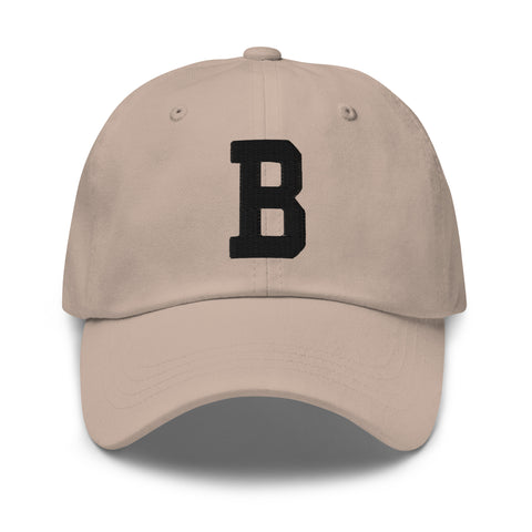 B Alphabet Varsity Letter Embroidered Dad Hat | Black Thread