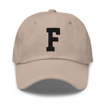 F Alphabet Varsity Letter Embroidered Dad Hat | Black Thread