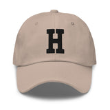 H Alphabet Varsity Letter Embroidered Dad Hat | Black Thread