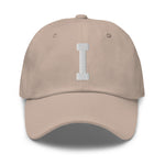 I Alphabet Varsity Letter Embroidered Dad Hat | White Thread