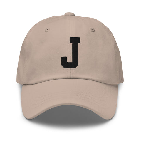 J Alphabet Varsity Letter Embroidered Dad Hat | Black Thread