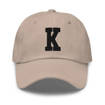 K Alphabet Varsity Letter Embroidered Dad Hat | Black Thread