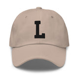 L Alphabet Varsity Letter Embroidered Dad Hat | Black Thread