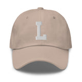 L Alphabet Varsity Letter Embroidered Dad Hat | White Thread