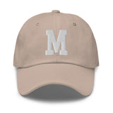 M Alphabet Varsity Letter Embroidered Dad Hat | White Thread