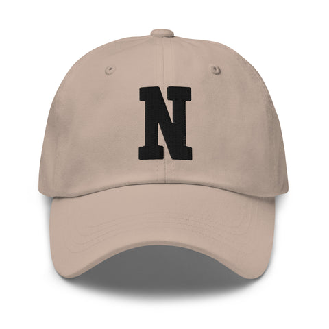 N Alphabet Varsity Letter Embroidered Dad Hat | Black Thread