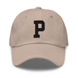 P Alphabet Varsity Letter Embroidered Dad Hat | Black Thread