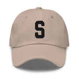 S Alphabet Varsity Letter Embroidered Dad Hat | Black Thread