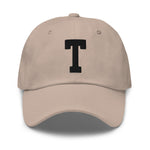 T Alphabet Varsity Letter Embroidered Dad Hat | Black Thread