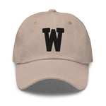 W Alphabet Varsity Letter Embroidered Dad Hat | Black Thread