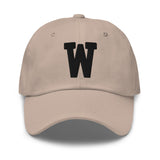 W Alphabet Varsity Letter Embroidered Dad Hat | Black Thread