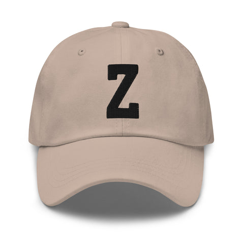 Z Alphabet Varsity Letter Embroidered Dad Hat | Black Thread