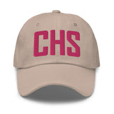 CHS Airport Code Embroidered Dad Hat South Carolina Charleston SC | Flamingo Pink Thread