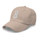 B Alphabet Varsity Letter Embroidered Dad Hat | White Thread