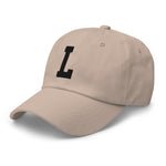 L Alphabet Varsity Letter Embroidered Dad Hat | Black Thread