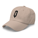 Q Alphabet Varsity Letter Embroidered Dad Hat | Black Thread