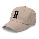 R Alphabet Varsity Letter Embroidered Dad Hat | Black Thread