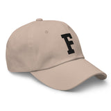 F Alphabet Varsity Letter Embroidered Dad Hat | Black Thread