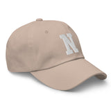 N Alphabet Varsity Letter Embroidered Dad Hat | White Thread