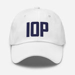 IOP Isle of Palms South Carolina Embroidered Dad Hat White Navy Thread