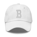 B Alphabet Varsity Letter Embroidered Dad Hat | White Thread